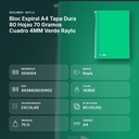 BLOC ESPIRAL A4 TAPA DURA 80 HOJAS 70 GRAMOS CUADRO 4MM VERDE RAYLU - resumen de atributos