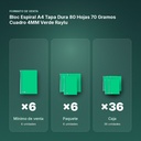 BLOC ESPIRAL A4 TAPA DURA 80 HOJAS 70 GRAMOS CUADRO 4MM VERDE RAYLU - formato de venta: paquete de 6, caja de 36, palé de 1296