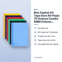 BLOC ESPIRAL A4 TAPA DURA 80 HOJAS 70 GRAMOS CUADRO 5MM COLORES SURTIDOS RAYLU - características principales
