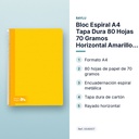 BLOC ESPIRAL A4 TAPA DURA 80 HOJAS 70 GRAMOS HORIZONTAL AMARILLO RAYLU - características principales