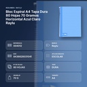 BLOC ESPIRAL A4 TAPA DURA 80 HOJAS 70 GRAMOS HORIZONTAL AZUL CLARO RAYLU - resumen de atributos