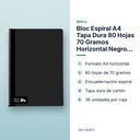 BLOC ESPIRAL A4 TAPA DURA 80 HOJAS 70 GRAMOS HORIZONTAL NEGRO RAYLU - características principales