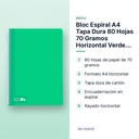 BLOC ESPIRAL A4 TAPA DURA 80 HOJAS 70 GRAMOS HORIZONTAL VERDE RAYLU - características principales