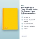 BLOC ESPIRAL A4 TAPA DURA 80 HOJAS 70 GRAMOS PAUTA 3,5MM AMARILLO RAYLU - características principales