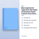 BLOC ESPIRAL A4 TAPA DURA 80 HOJAS 70 GRAMOS PAUTA 3,5MM AZUL CLARO RAYLU - características principales