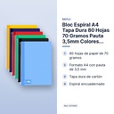 BLOC ESPIRAL A4 TAPA DURA 80 HOJAS 70 GRAMOS PAUTA 3,5MM COLORES SURTIDOS RAYLU - características principales