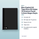 BLOC ESPIRAL A4 TAPA DURA 80 HOJAS 70 GRAMOS PAUTA 3,5MM NEGRO RAYLU - características principales