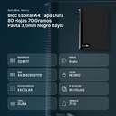 BLOC ESPIRAL A4 TAPA DURA 80 HOJAS 70 GRAMOS PAUTA 3,5MM NEGRO RAYLU - resumen de atributos
