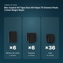 BLOC ESPIRAL A4 TAPA DURA 80 HOJAS 70 GRAMOS PAUTA 3,5MM NEGRO RAYLU - formato de venta: paquete de 6, caja de 36, palé de 1296