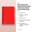 BLOC ESPIRAL A4 TAPA DURA 80 HOJAS 70 GRAMOS PAUTA 3,5MM ROJO RAYLU - características principales