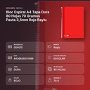 BLOC ESPIRAL A4 TAPA DURA 80 HOJAS 70 GRAMOS PAUTA 3,5MM ROJO RAYLU - resumen de atributos