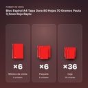 BLOC ESPIRAL A4 TAPA DURA 80 HOJAS 70 GRAMOS PAUTA 3,5MM ROJO RAYLU - formato de venta: paquete de 6, caja de 36, palé de 1296