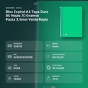 BLOC ESPIRAL A4 TAPA DURA 80 HOJAS 70 GRAMOS PAUTA 3,5MM VERDE RAYLU - resumen de atributos