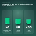 BLOC ESPIRAL A4 TAPA DURA 80 HOJAS 70 GRAMOS PAUTA 3,5MM VERDE RAYLU - formato de venta: paquete de 6, caja de 36, palé de 1296