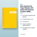 BLOC ESPIRAL A4 TAPA PLASTICO 80 HOJAS 90 GRAMOS CUADRO 4MM AMARILLO RAYLU - características principales
