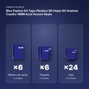 BLOC ESPIRAL A4 TAPA PLASTICO 80 HOJAS 90 GRAMOS CUADRO 4MM AZUL OSCURO RAYLU - formato de venta: paquete de 6, caja de 24, palé de 1200