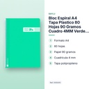 BLOC ESPIRAL A4 TAPA PLASTICO 80 HOJAS 90 GRAMOS CUADRO 4MM VERDE RAYLU - características principales