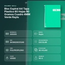 BLOC ESPIRAL A4 TAPA PLASTICO 80 HOJAS 90 GRAMOS CUADRO 4MM VERDE RAYLU - resumen de atributos