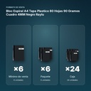 BLOC ESPIRAL A4 TAPA PLASTICO 80 HOJAS 90 GRAMOS CUADRO 4MM NEGRO RAYLU - formato de venta: paquete de 6, caja de 24, palé de 1200