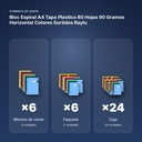 BLOC ESPIRAL A4 TAPA PLASTICO 80 HOJAS 90 GRAMOS HORIZONTAL COLORES SURTIDOS RAYLU - formato de venta: paquete de 6, caja de 24, palé de 1200