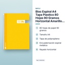 BLOC ESPIRAL A4 TAPA PLASTICO 80 HOJAS 90 GRAMOS HORIZONTAL AMARILLO RAYLU - características principales