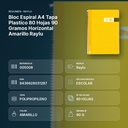 BLOC ESPIRAL A4 TAPA PLASTICO 80 HOJAS 90 GRAMOS HORIZONTAL AMARILLO RAYLU - resumen de atributos