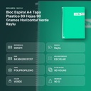 BLOC ESPIRAL A4 TAPA PLASTICO 80 HOJAS 90 GRAMOS HORIZONTAL VERDE RAYLU - resumen de atributos