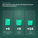 BLOC ESPIRAL A4 TAPA PLASTICO 80 HOJAS 90 GRAMOS HORIZONTAL VERDE RAYLU - formato de venta: paquete de 6, caja de 24, palé de 1200