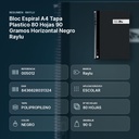 BLOC ESPIRAL A4 TAPA PLASTICO 80 HOJAS 90 GRAMOS HORIZONTAL NEGRO RAYLU - resumen de atributos