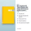 BLOC ESPIRAL A4 TAPA PLASTICO 80 HOJAS 90 GRAMOS PAUTA 3,5MM AMARILLO RAYLU - características principales