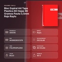 BLOC ESPIRAL A4 TAPA PLASTICO 80 HOJAS 90 GRAMOS PAUTA 3,5MM ROJO RAYLU - resumen de atributos