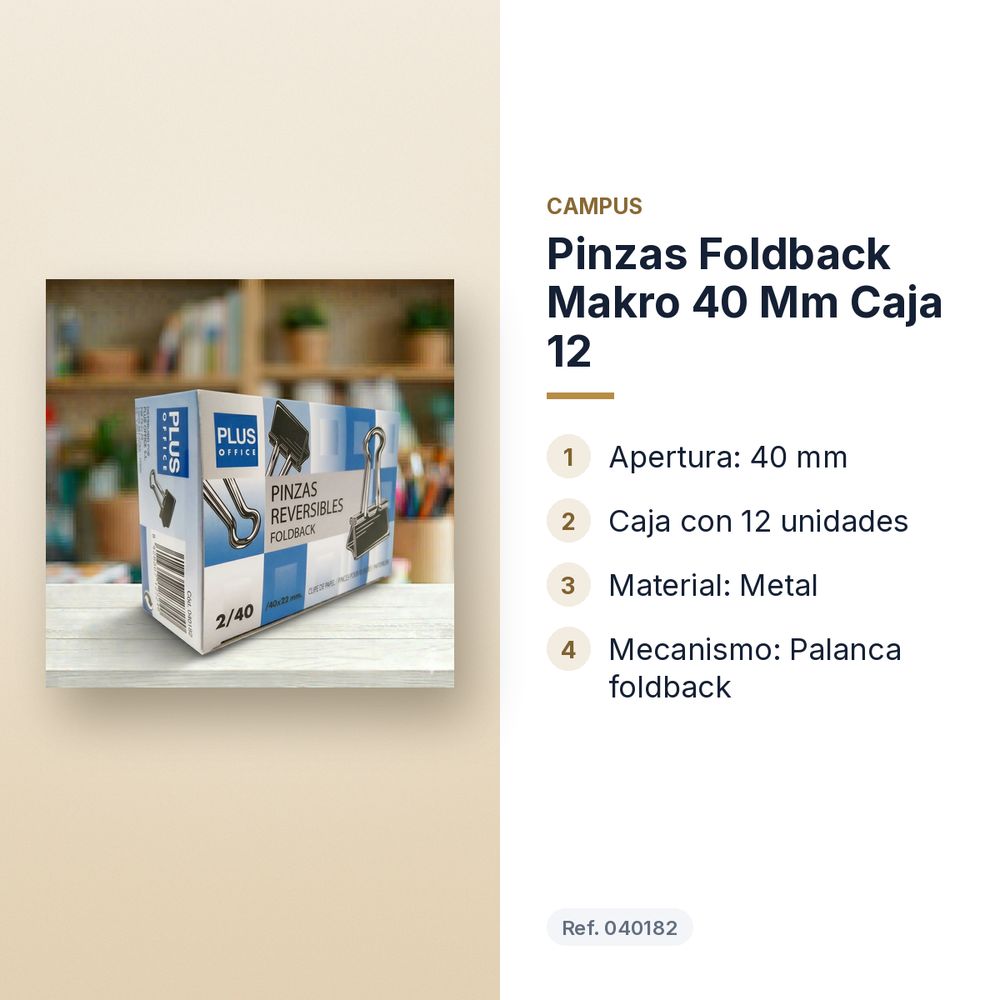 PINZAS FOLDBACK MAKRO 40 MM CAJA 12 - características principales