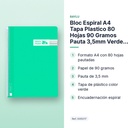 BLOC ESPIRAL A4 TAPA PLASTICO 80 HOJAS 90 GRAMOS PAUTA 3,5MM VERDE RAYLU - características principales