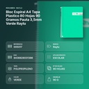 BLOC ESPIRAL A4 TAPA PLASTICO 80 HOJAS 90 GRAMOS PAUTA 3,5MM VERDE RAYLU - resumen de atributos