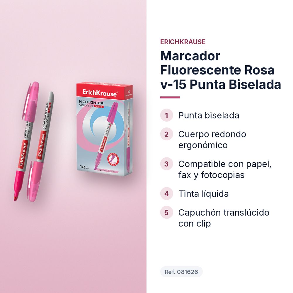 MARCADOR FLUORESCENTE ROSA V-15 PUNTA BISELADA  - características principales