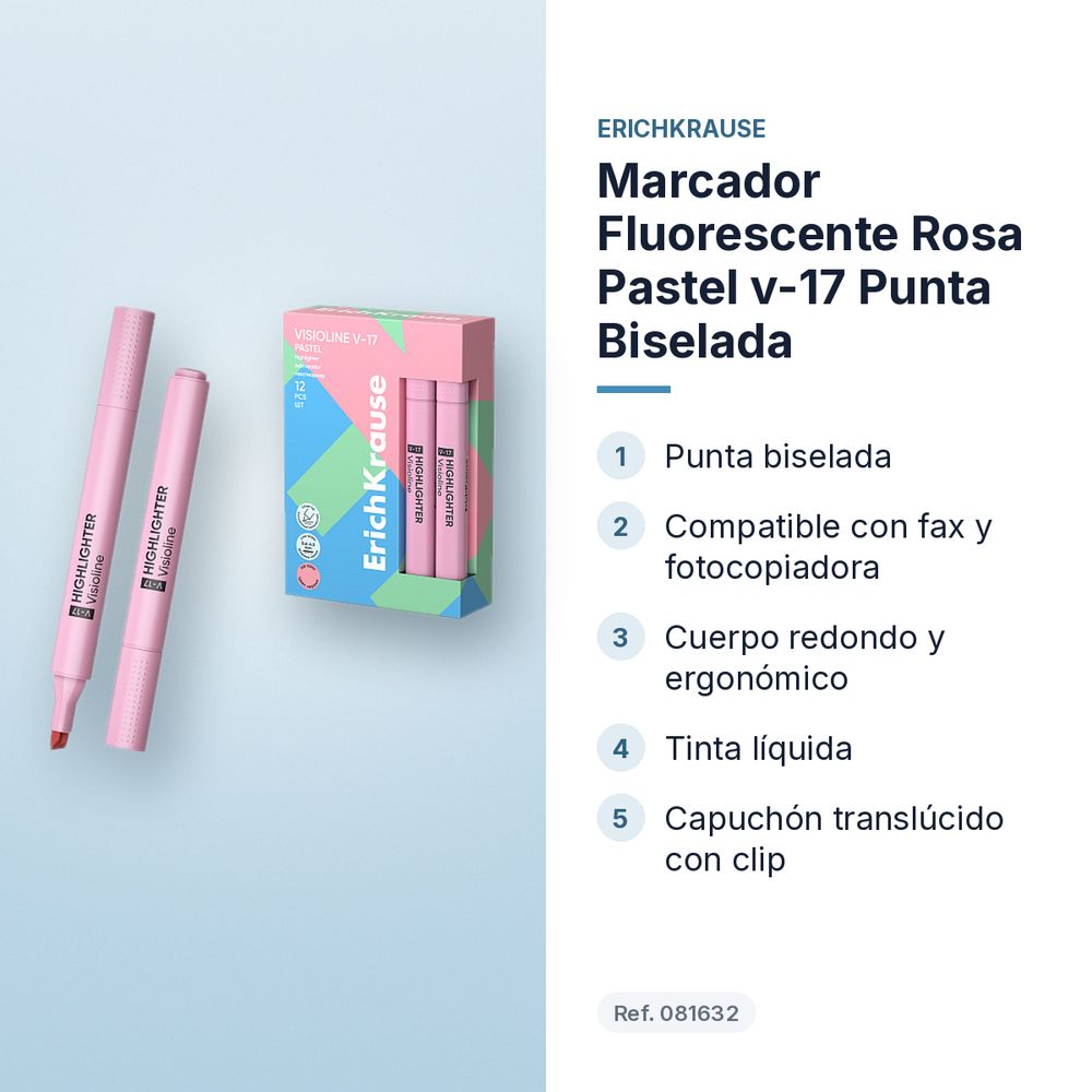 MARCADOR FLUORESCENTE ROSA PASTEL V-17 PUNTA BISELADA - características principales