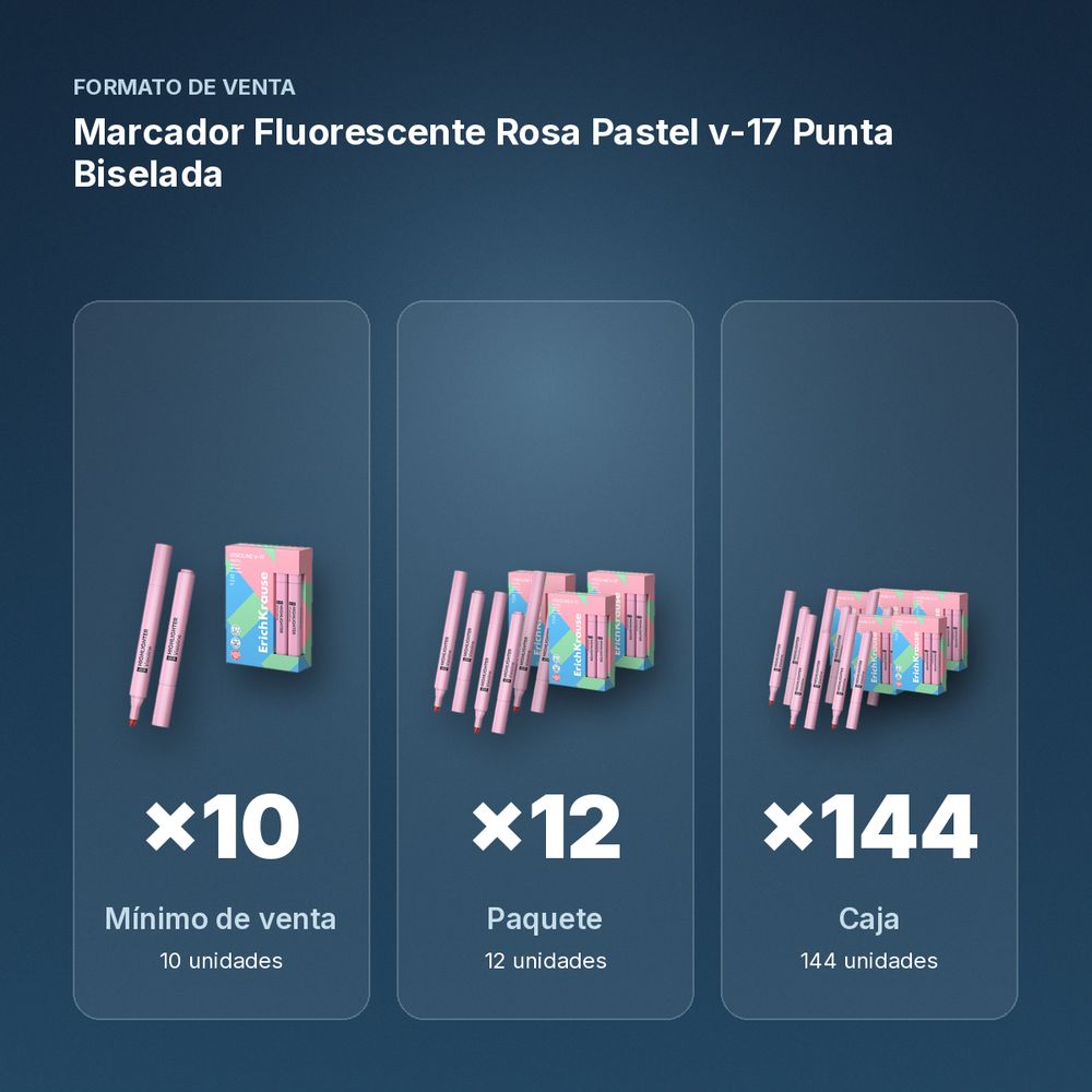 MARCADOR FLUORESCENTE ROSA PASTEL V-17 PUNTA BISELADA - formato de venta: paquete de 12, caja de 144, palé de 864