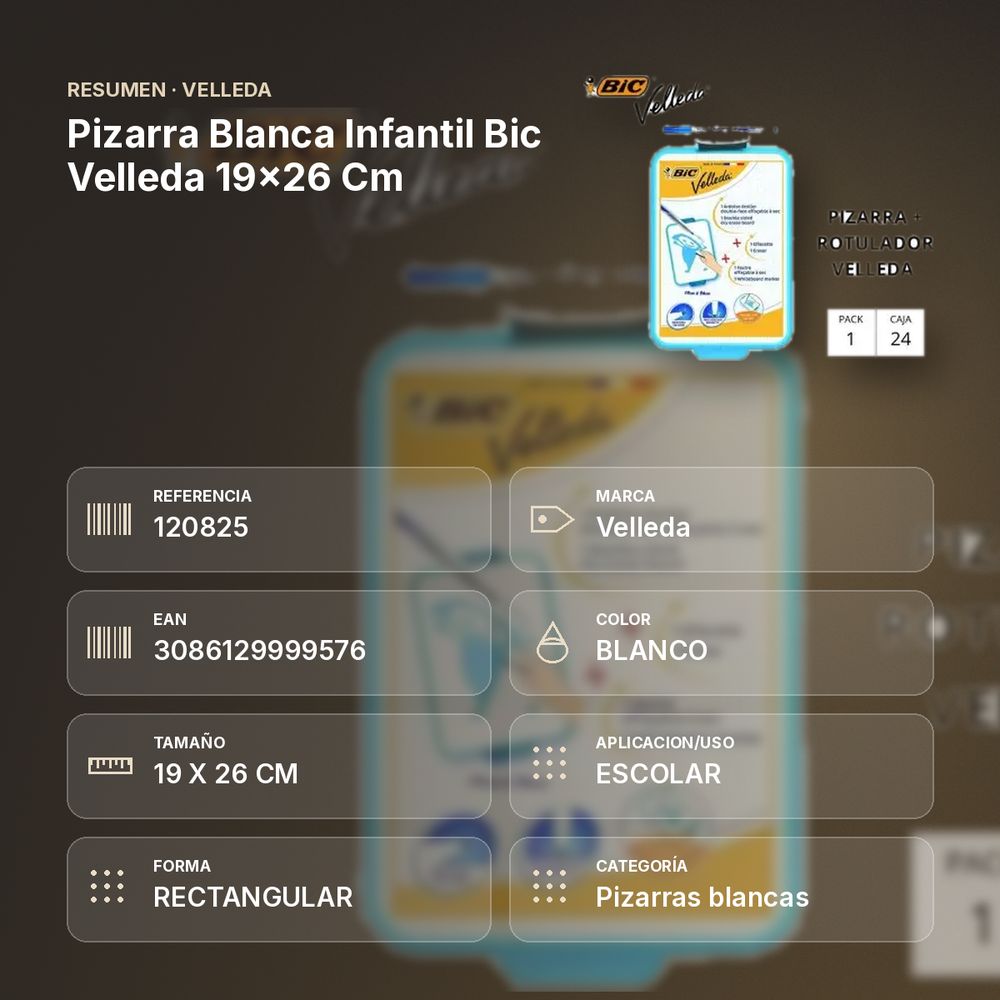 PIZARRA BLANCA INFANTIL BIC VELLEDA 19X26 CM - resumen de atributos