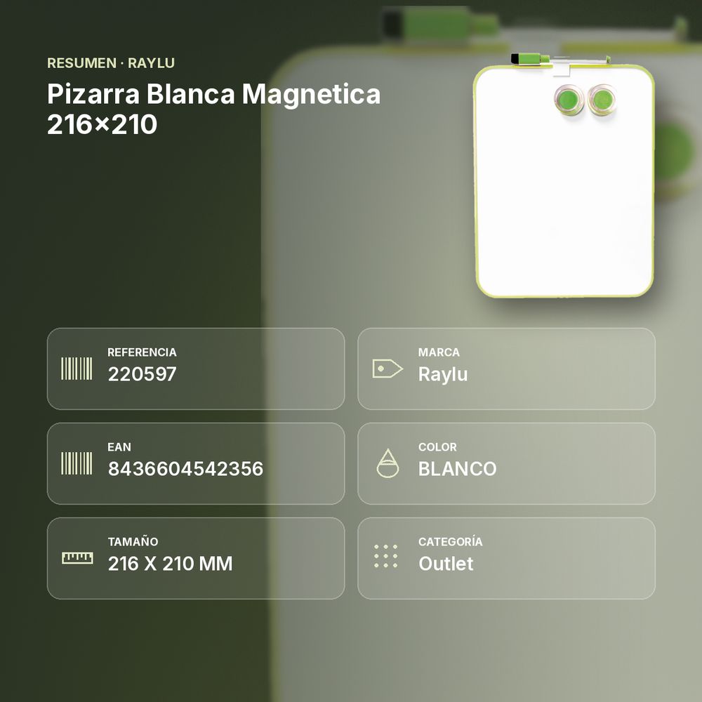 PIZARRA BLANCA MAGNETICA 216X210 - resumen de atributos