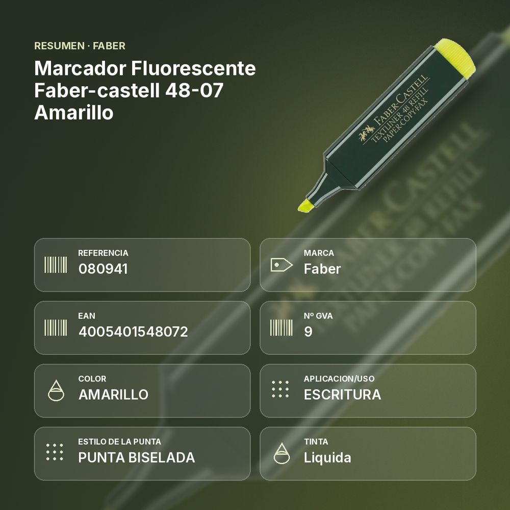 MARCADOR FLUORESCENTE FABER-CASTELL 48-07 AMARILLO - resumen de atributos