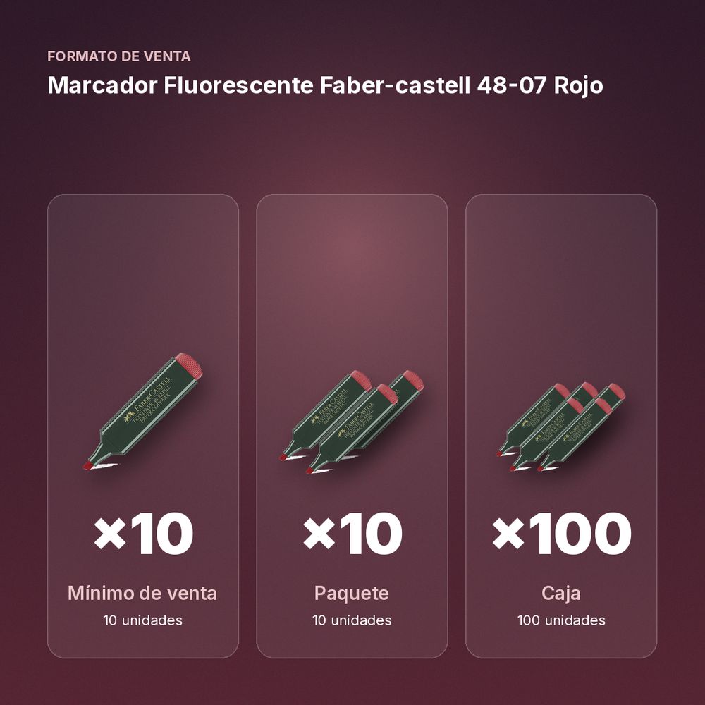 MARCADOR FLUORESCENTE FABER-CASTELL 48-07 ROJO - formato de venta: paquete de 10, caja de 100