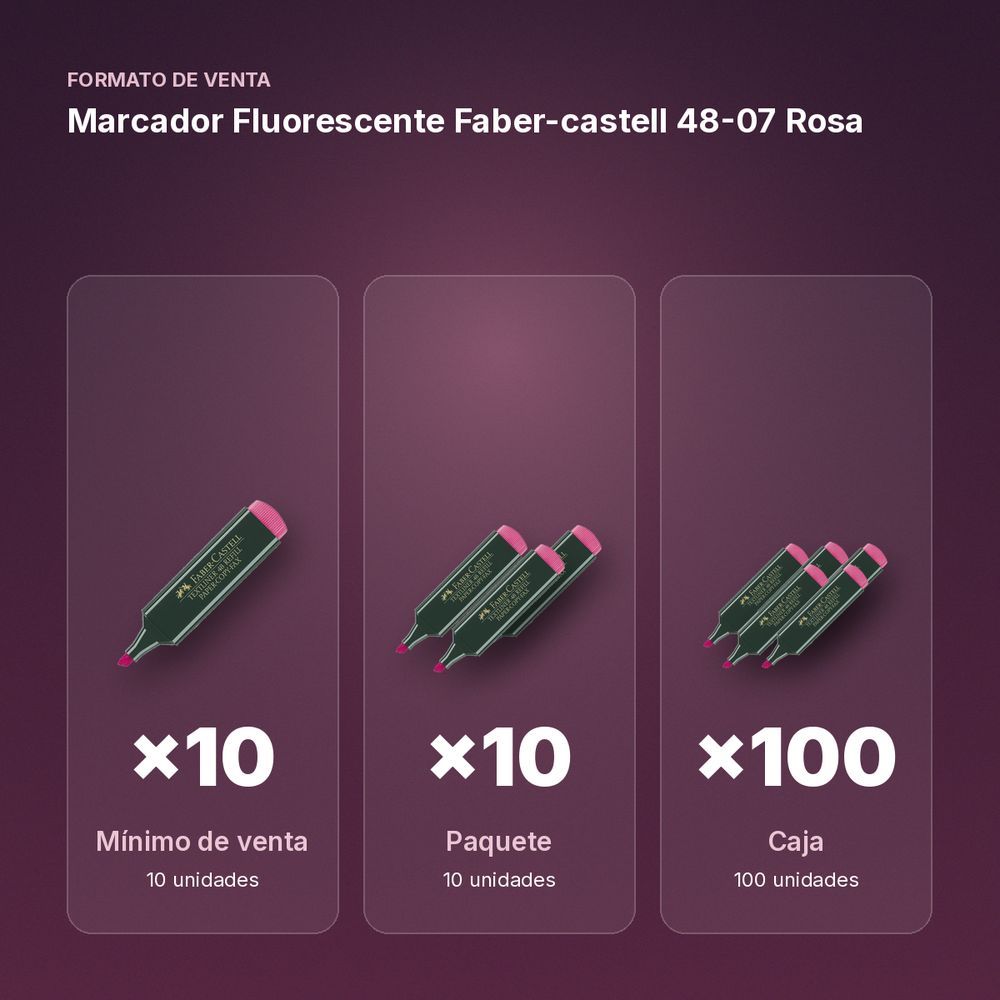 MARCADOR FLUORESCENTE FABER-CASTELL 48-07 ROSA - formato de venta: paquete de 10, caja de 100