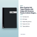 BLOC ESPIRAL A4 TAPA PLASTICO 80 HOJAS 90 GRAMOS PAUTA 3,5MM NEGRO RAYLU - características principales