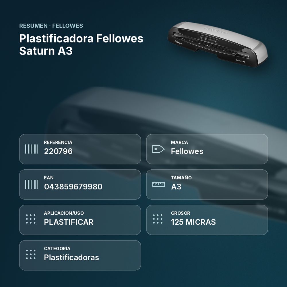 PLASTIFICADORA FELLOWES SATURN A3 - resumen de atributos