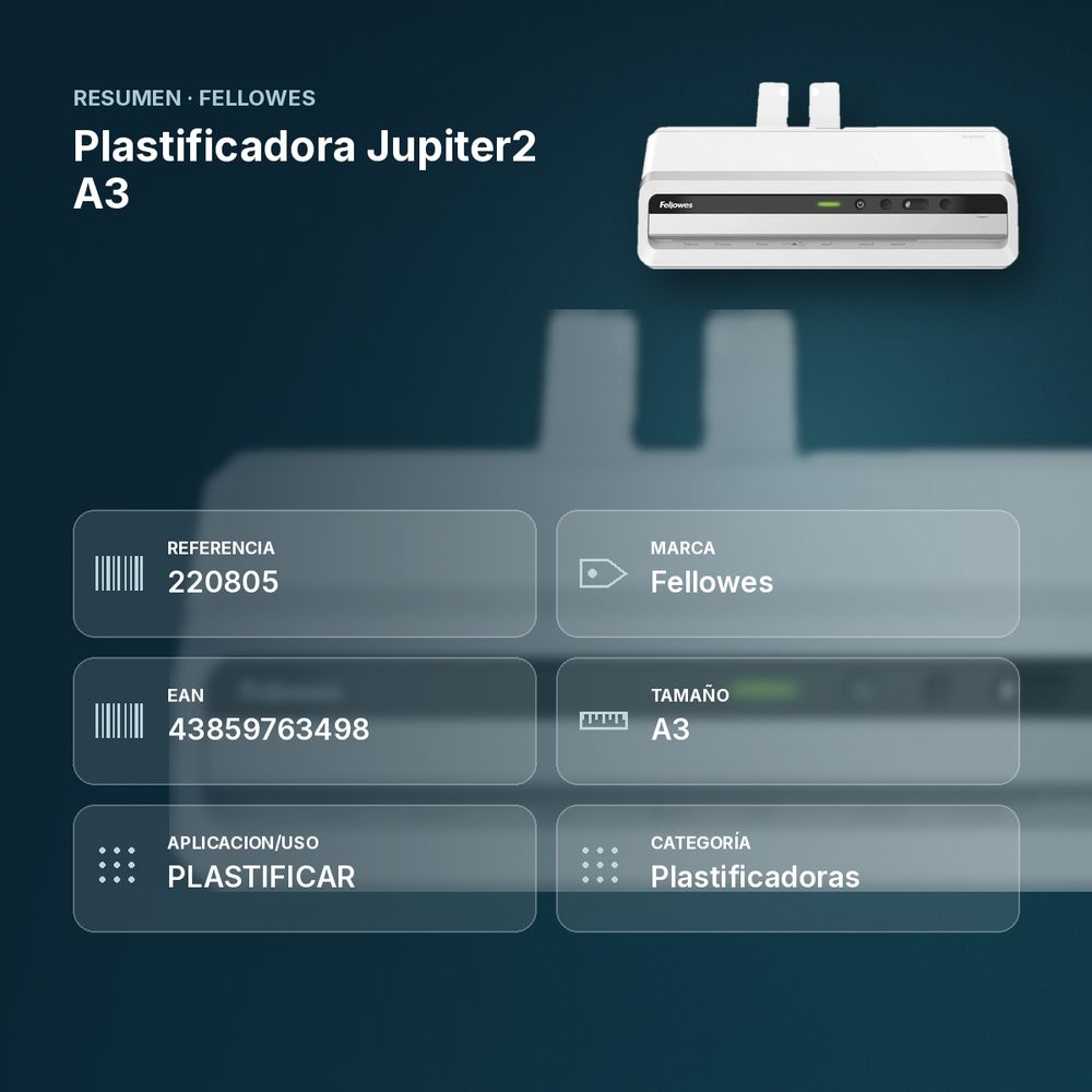 PLASTIFICADORA JUPITER2 A3 - resumen de atributos