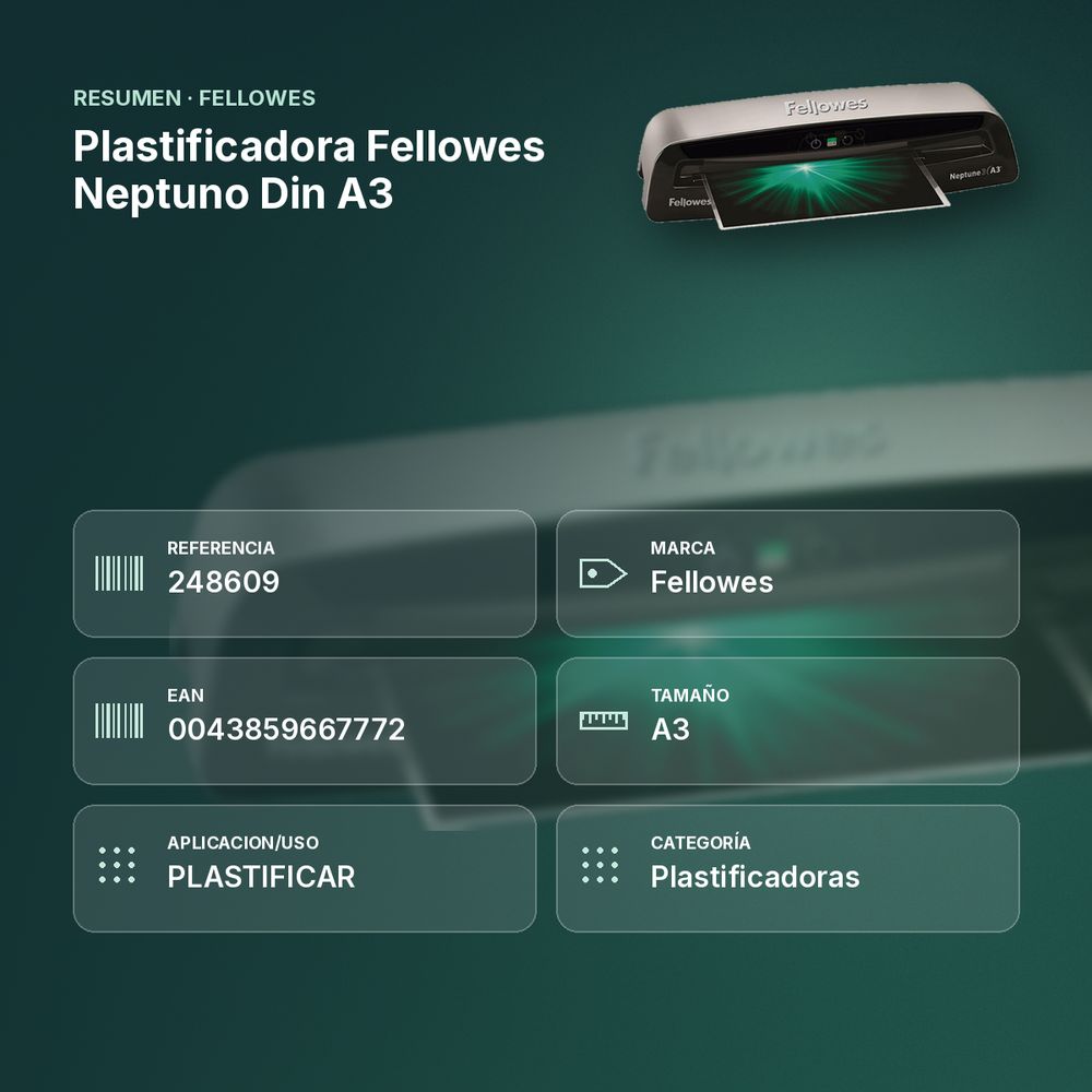 PLASTIFICADORA FELLOWES NEPTUNO DIN A3 - resumen de atributos