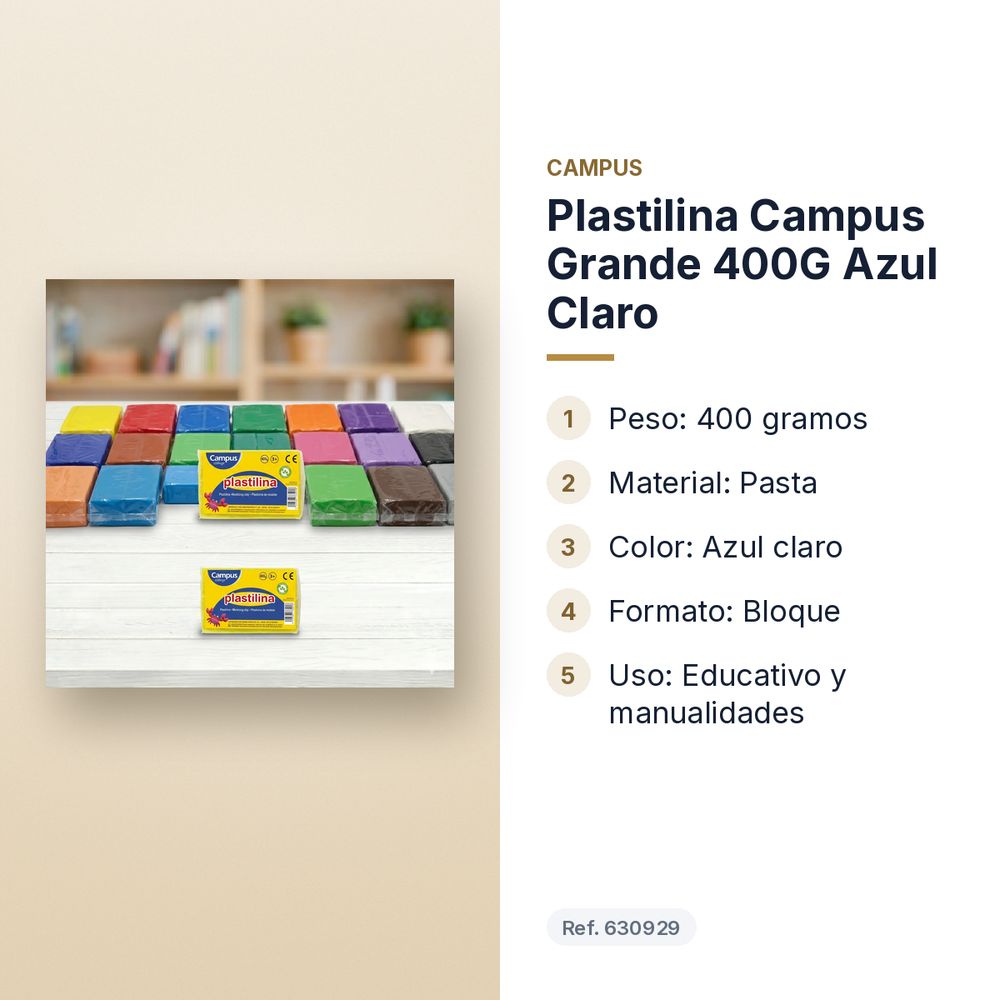 PLASTILINA CAMPUS GRANDE 400G AZUL CLARO - características principales