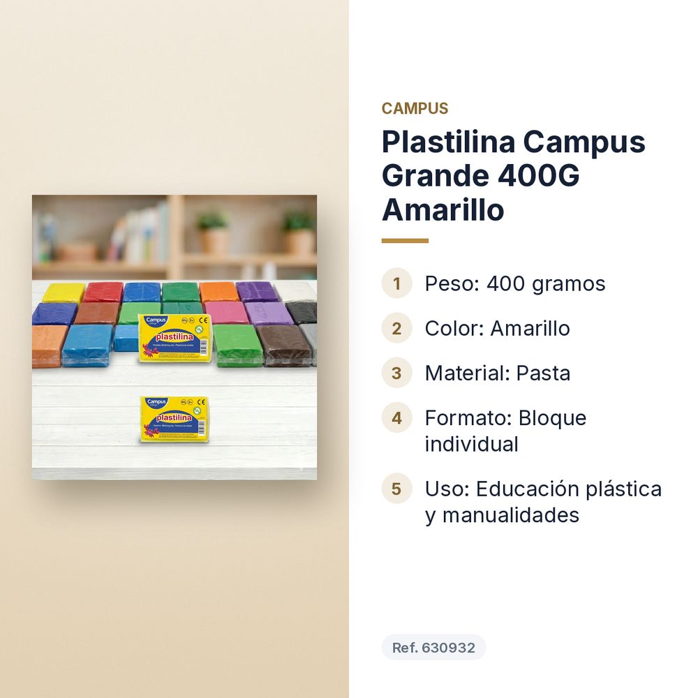 PLASTILINA CAMPUS GRANDE 400G AMARILLO - características principales