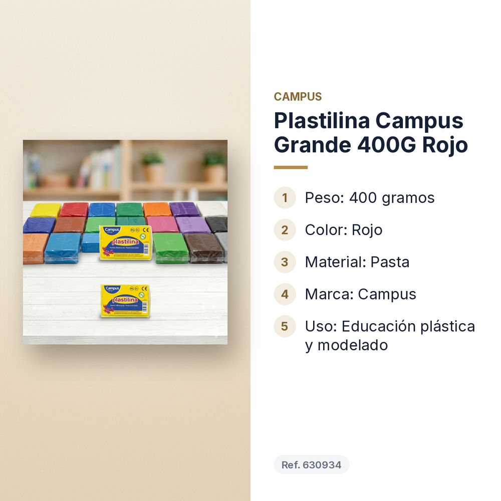 PLASTILINA CAMPUS GRANDE 400G ROJO - características principales