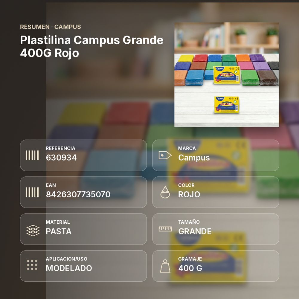 PLASTILINA CAMPUS GRANDE 400G ROJO - resumen de atributos